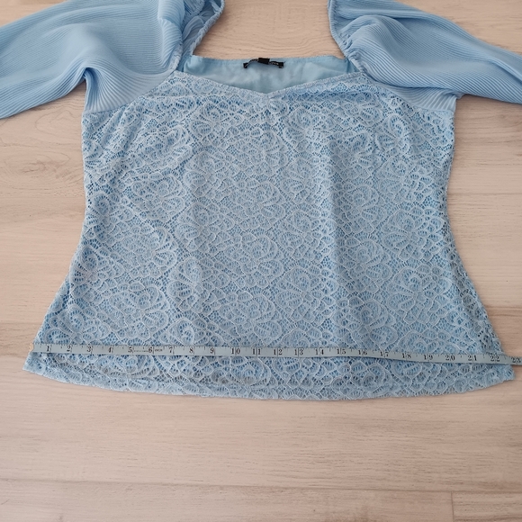 Boston Proper Long Sleeve Sweetheart Pleated Blouse Light Blue Extra Large - Picture 9 of 12